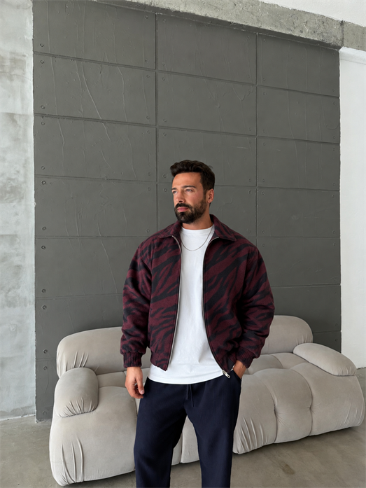 Bordo Zebra Desenli Bomber Ceket PLZ 27409