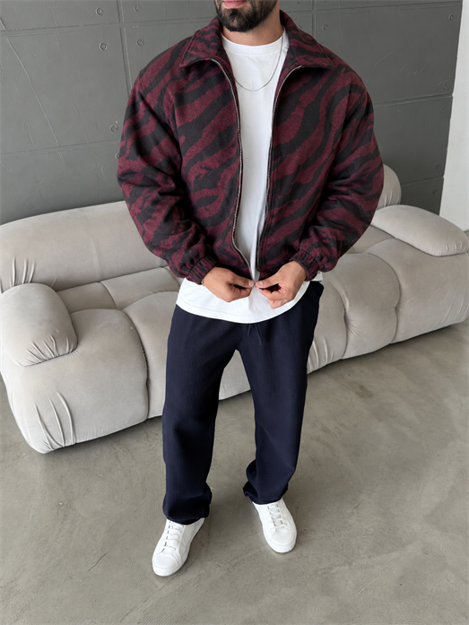Bordo Zebra Desenli Bomber Ceket PLZ 27409