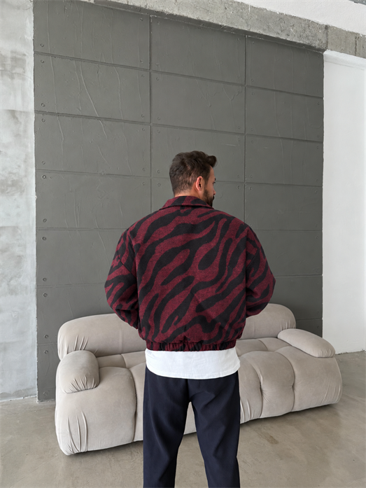 Bordo Zebra Desenli Bomber Ceket PLZ 27409