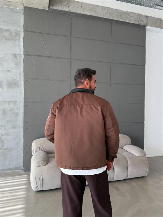 Kahve Deri Yakalı Çıtçıtlı Mont SNZ M6323