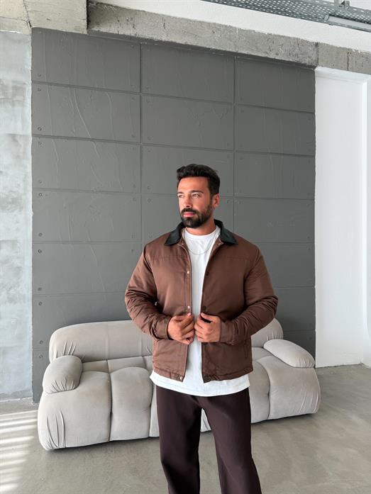 Kahve Deri Yakalı Çıtçıtlı Mont SNZ M6323