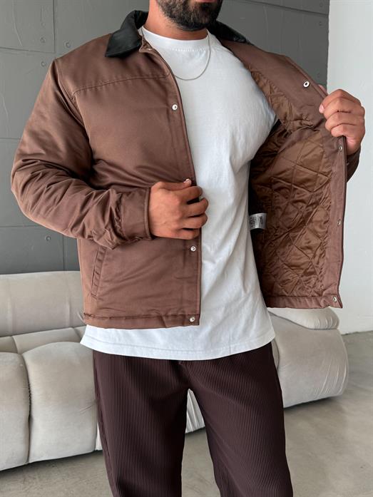 Kahve Deri Yakalı Çıtçıtlı Mont SNZ M6323