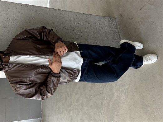 Kahve Dolumlu Bomber Boxy Deri Ceket ZG