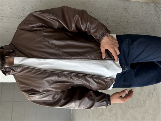 Kahve Dolumlu Bomber Boxy Deri Ceket ZG