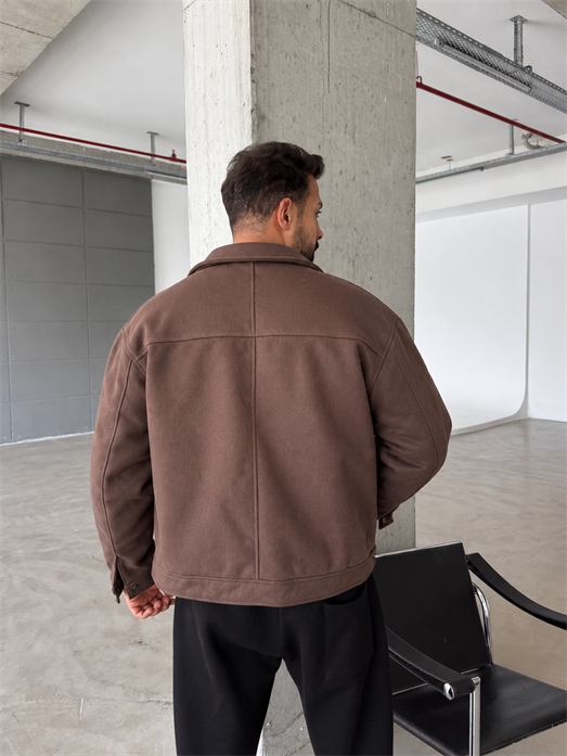 Kahve Düğme Detaylı Boxy Süet Ceket PNC 5087