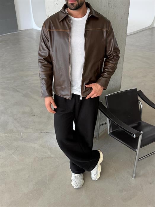 CEKETKahve Kahve Eskitme Deri Ceket GRV