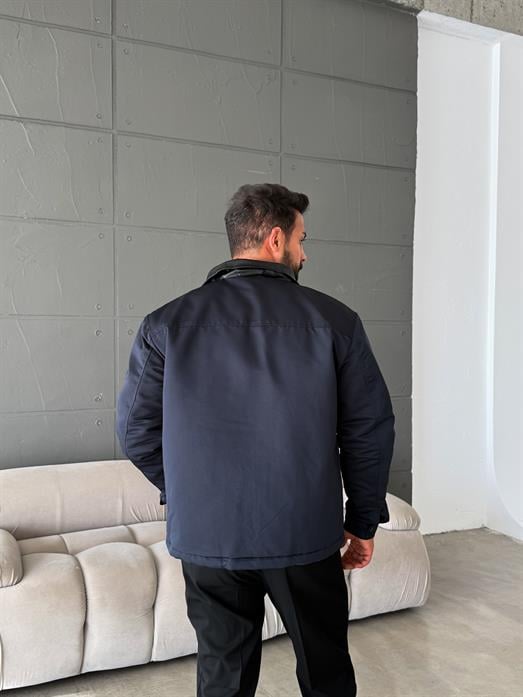 Lacivert Deri Yakalı Çıtçıtlı Mont SNZ M6323