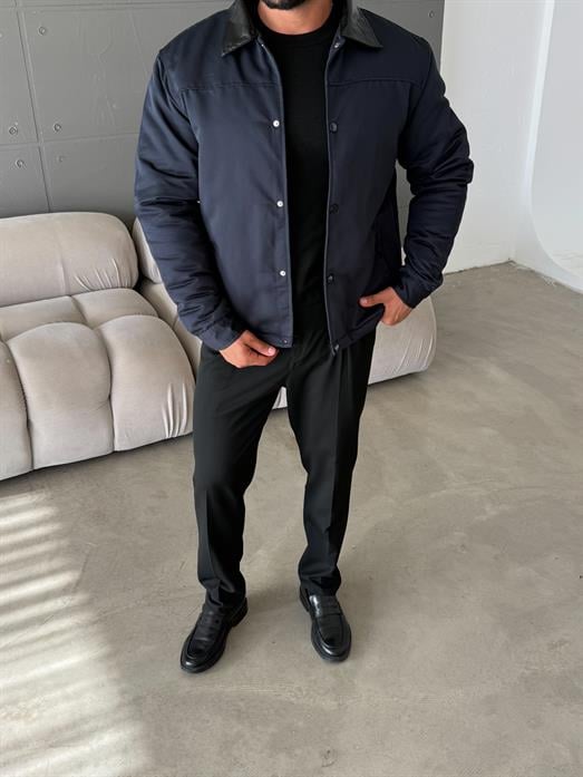 Lacivert Deri Yakalı Çıtçıtlı Mont SNZ M6323