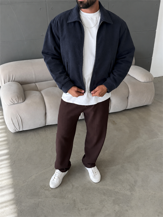 Lacivert Kaşe Tam Fermuarlı Süet Ceket OTN 79028