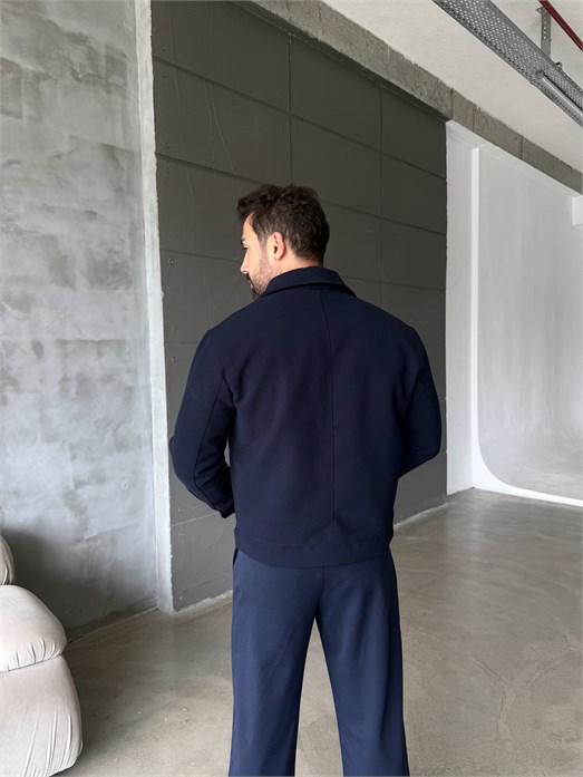 Lacivert Yakalı Laminasyonlu Astarlı Ceket SNZ 1350