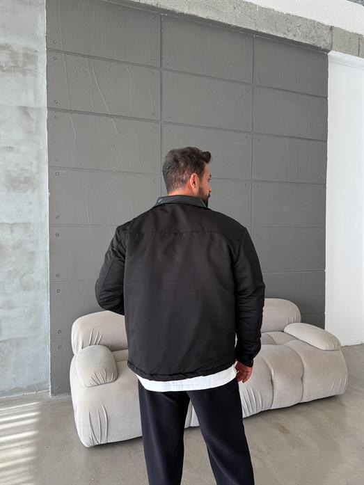 Siyah Deri Yakalı Çıtçıtlı Mont SNZ M6323