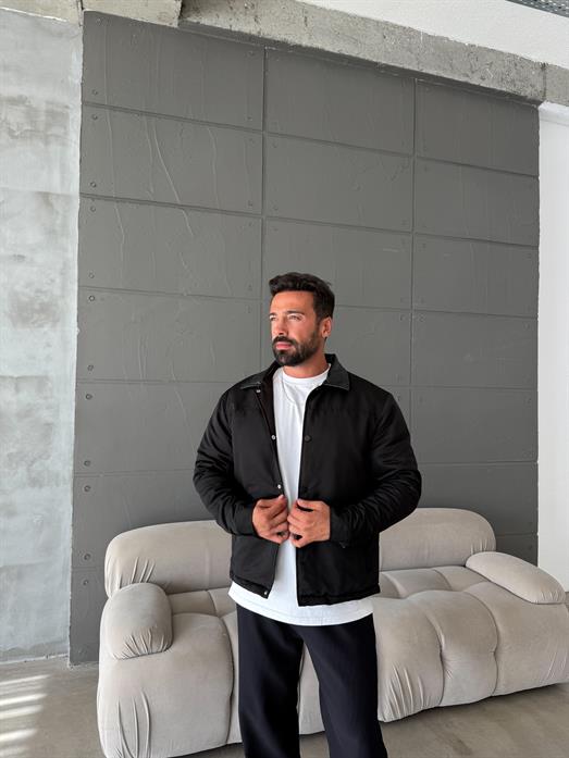 Siyah Deri Yakalı Çıtçıtlı Mont SNZ M6323