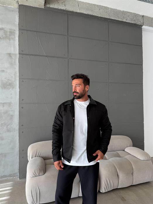 Siyah Deri Yakalı Çıtçıtlı Mont SNZ M6323