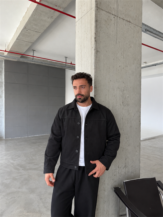 Siyah Düğme Detaylı Boxy Süet Ceket PNC 5087