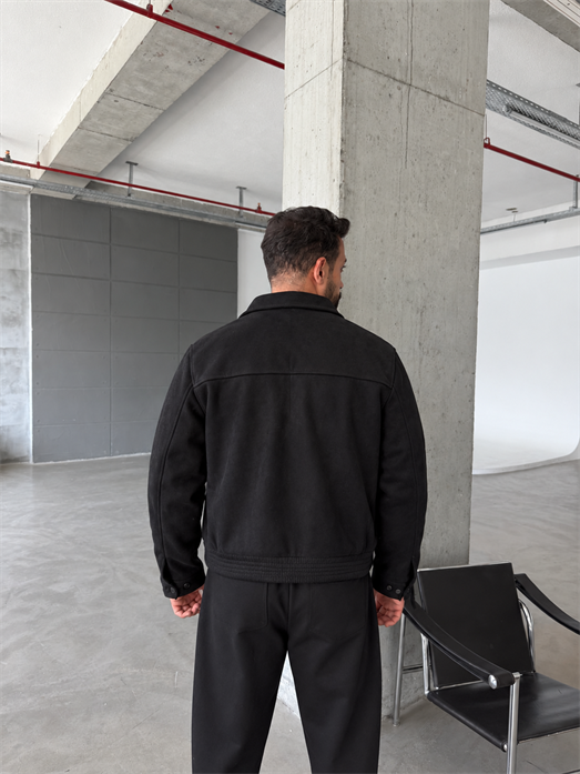Siyah Düğme Detaylı Boxy Süet Ceket PNC 5087