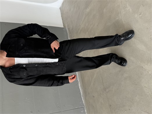 Siyah Nubuk Göğüs Cepli Astarlı Boxy Ceket SNZ 5060