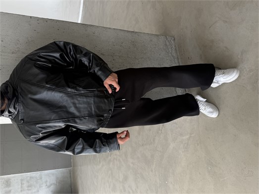 Siyah Vortex Leather Kapalı Yaka Ceket ZG