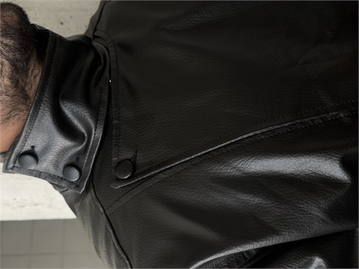 Siyah Vortex Leather Kapalı Yaka Ceket ZG