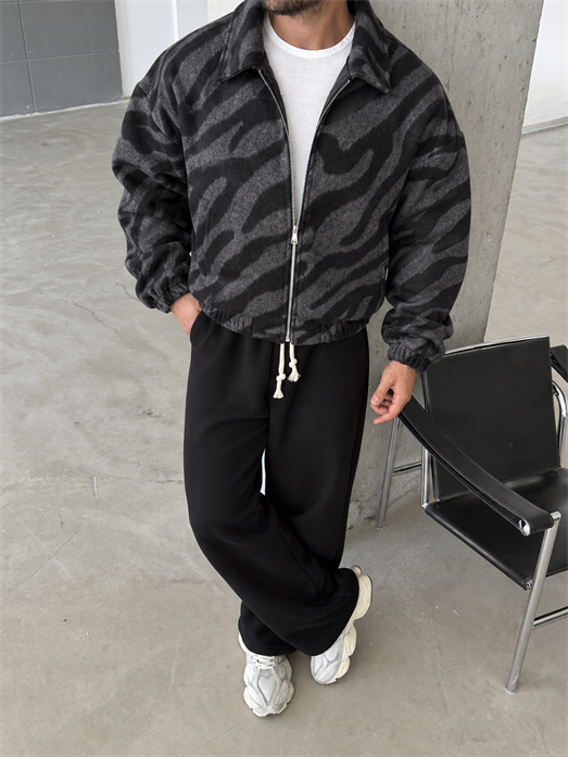 Siyah Zebra Desenli Bomber Ceket PLZ 27409