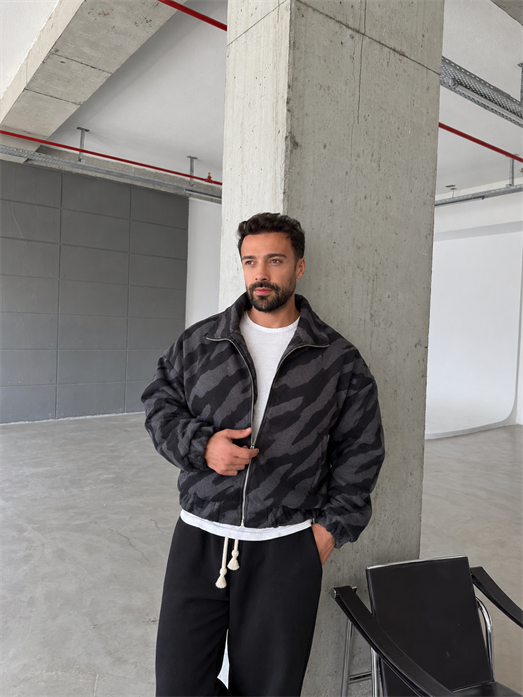 Siyah Zebra Desenli Bomber Ceket PLZ 27409