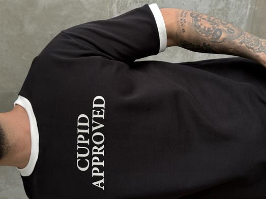 Siyah Cupid Baskılı Pamuk Oversize Tişört N1368 SNZ
