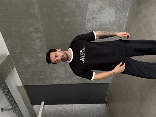 Siyah Cupid Baskılı Pamuk Oversize Tişört N1368 SNZ
