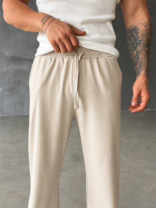 Bej Bol Basic Bağcıklı Kumaş Pantalon SC
