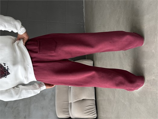 Bordo Cep Fermuarlı Yıkamalı Bol Eşofman BRR 100109
