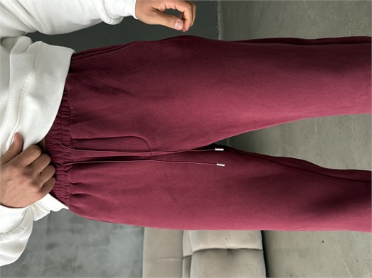 Bordo Cep Fermuarlı Yıkamalı Bol Eşofman BRR 100109