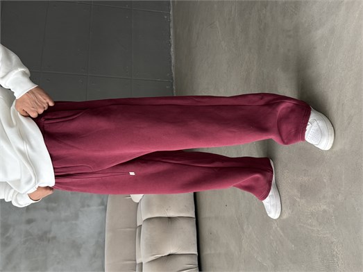 Bordo Cep Fermuarlı Yıkamalı Bol Eşofman BRR 100109