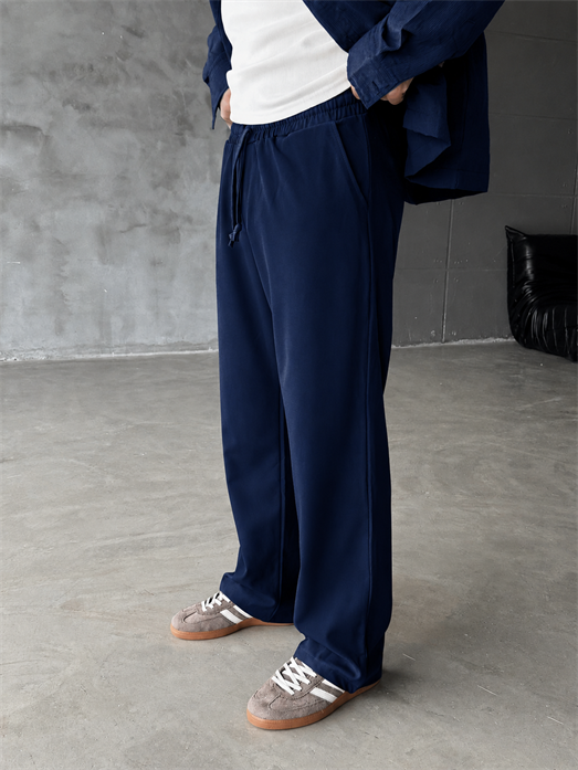 Lacivert Bol Basic Bağcıklı Kumaş Pantalon SC