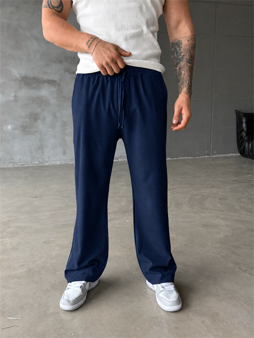 Lacivert Bol Basic Bağcıklı Kumaş Pantalon SC