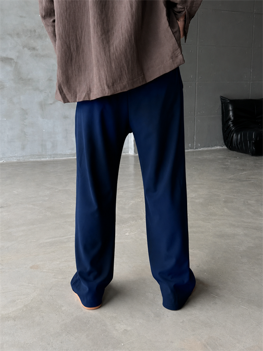 Lacivert Bol Basic Bağcıklı Kumaş Pantalon SC