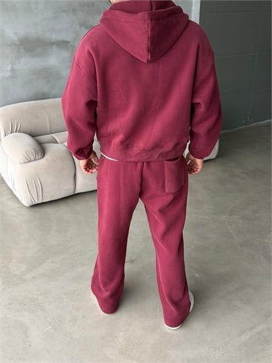 Bordo From Baskılı Yıkamalı Fırçalı 3 İplik Tam Zip Takım BRR 90106