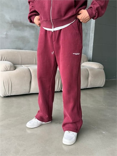 Bordo From Baskılı Yıkamalı Fırçalı 3 İplik Tam Zip Takım BRR 90106