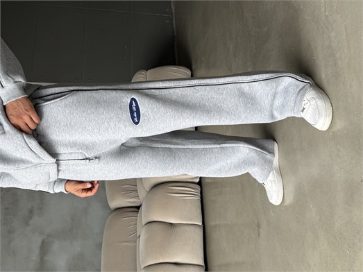 Gri Nakışlı Boxy Kalıp 3 İplik Fırçalı Takım BRR 90103