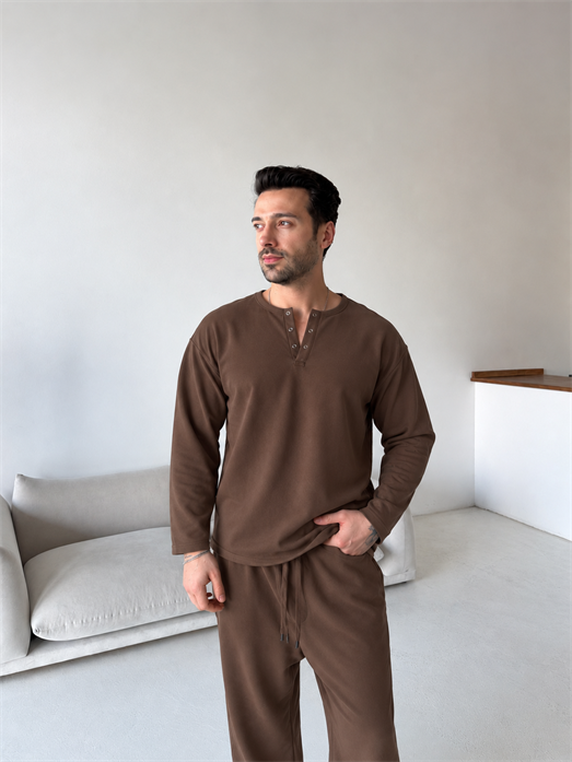 Kahve Çıtçıt Düğmeli İki İplik Takım SNZ K5140