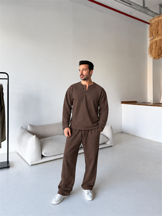 Kahve Çıtçıt Düğmeli İki İplik Takım SNZ K5140