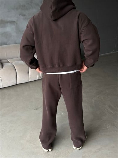 Kahve From Baskılı Yıkamalı Fırçalı 3 İplik Tam Zip Takım BRR 90106