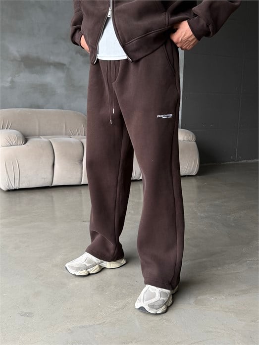Kahve From Baskılı Yıkamalı Fırçalı 3 İplik Tam Zip Takım BRR 90106