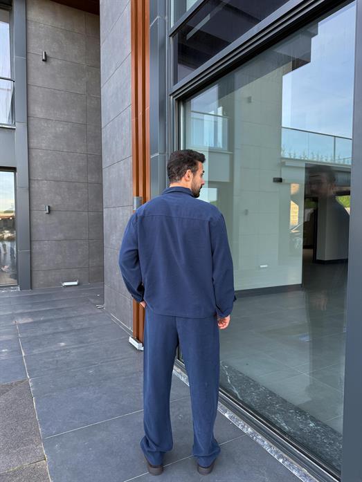 Lacivert Diogenal Tensel Gramajlı Cep Kapaklı Pamuk Oversize Takım SNZ 5053