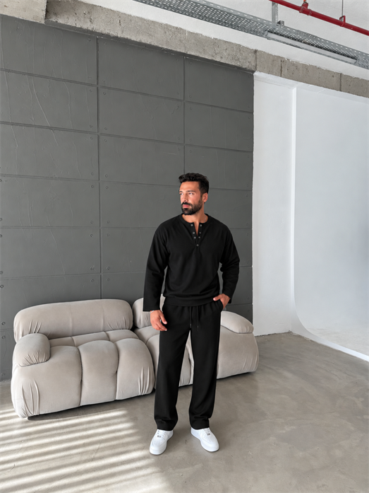 Siyah Çıtçıt Düğmeli İki İplik Takım SNZ K5140