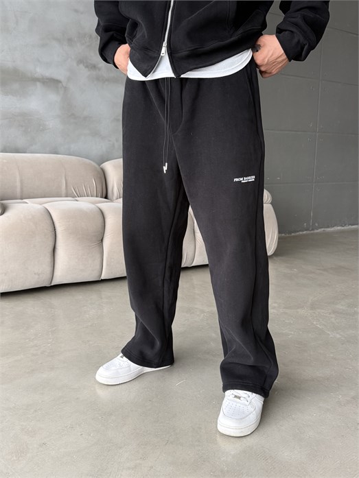 Siyah From Baskılı Yıkamalı Fırçalı 3 İplik Tam Zip Takım BRR 90106