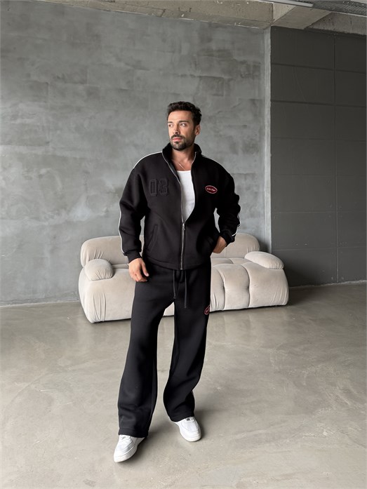 Siyah Nakışlı Boxy Kalıp 3 İplik Fırçalı Takım BRR 90103