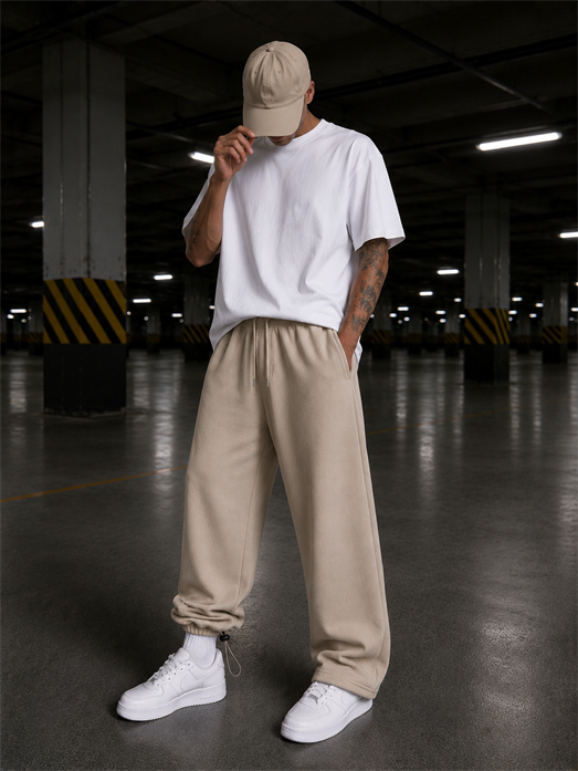 Bej Unisex Stoper Paça Pamuk Eşofman SC2