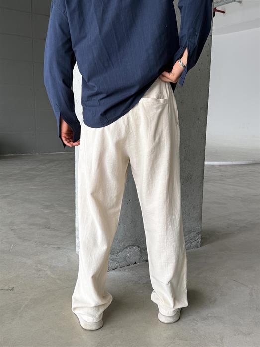 Bej Super Baggy Ham Keten Pantolon MSS