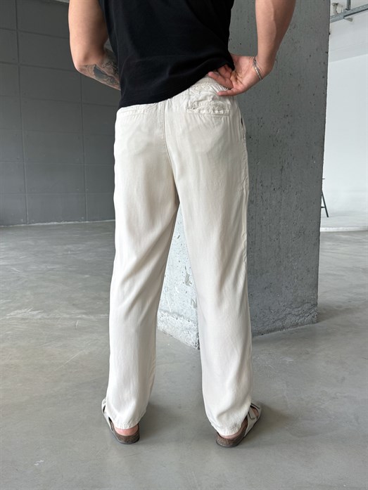 Bej Tensel Düğmeli Bağcıklı Bol Pantalon SNZ 1483