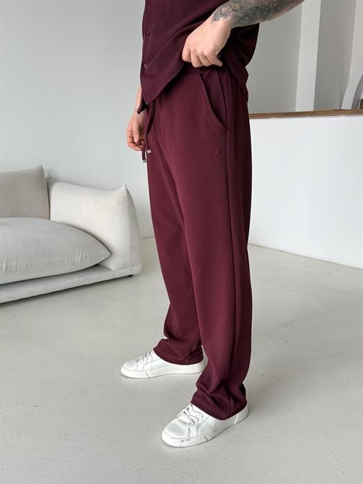 Bordo Gramajlı Crep Bol Eşofman 22065 LNS