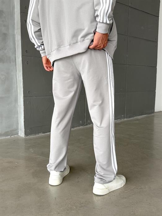 Gri 4 Şeritli Oversize 2 İplik Eşofman SC