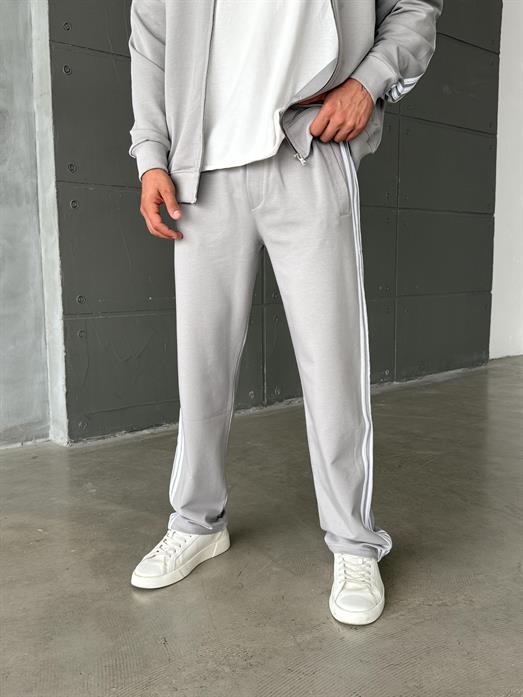 Gri 4 Şeritli Oversize 2 İplik Eşofman SC